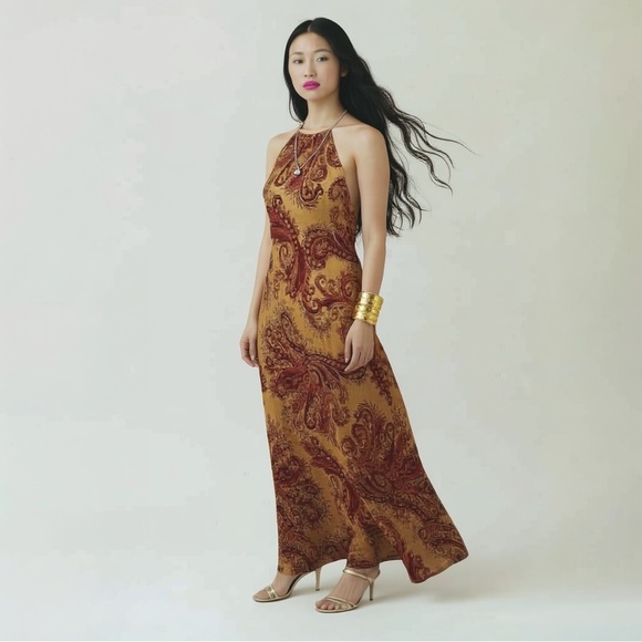 Silk  Halter Maxi Dress with beading on neckline - Picture 6 of 15